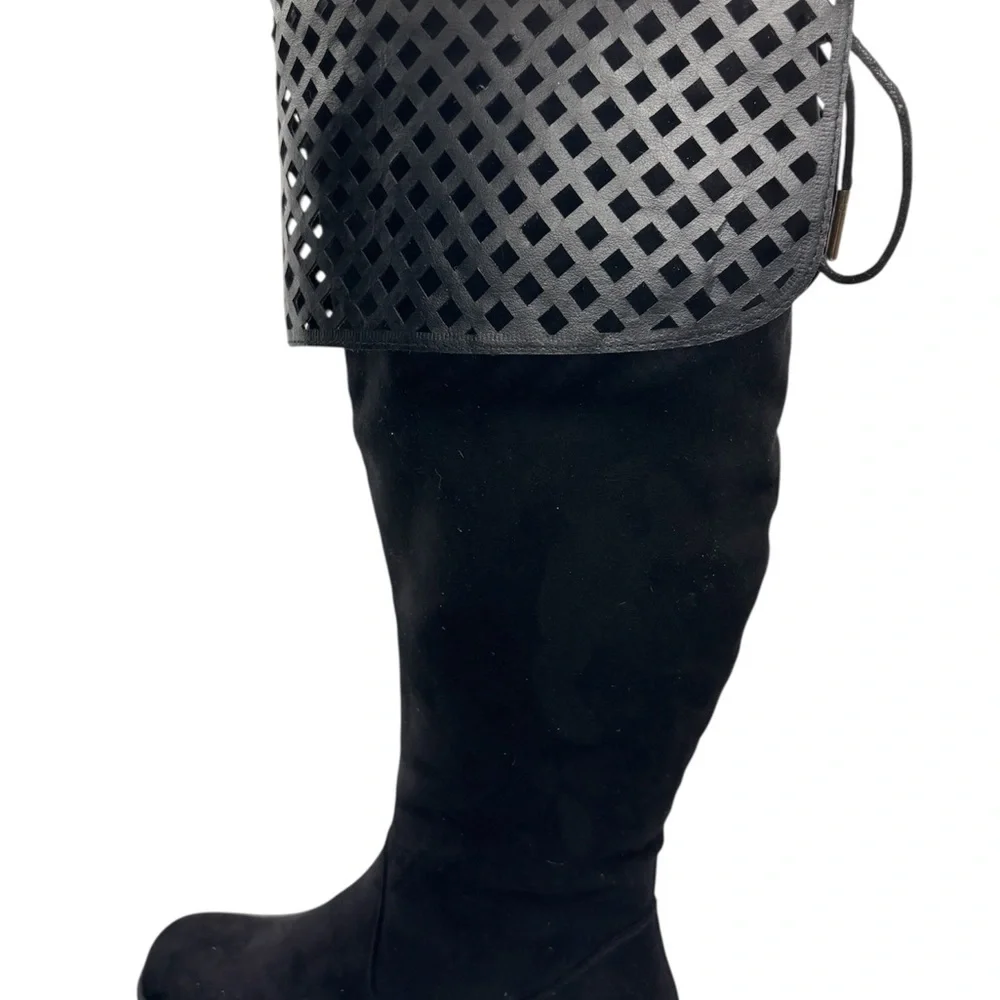 Alaia Black Over the Knee Boots with Lattice Cuff